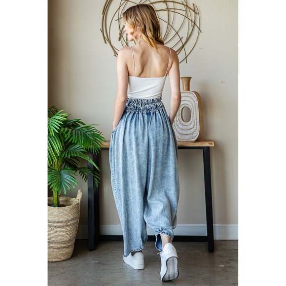 Oli & Hali Blue Washed Tencel Baggy Jogger Pants - Picture 2 of 5